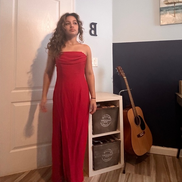 90s VINTAGE SUSAN ROSELLI FOR VIJACK RED TUBE TOP SLIT DRESS FORMAL PARTY - Picture 2 of 9